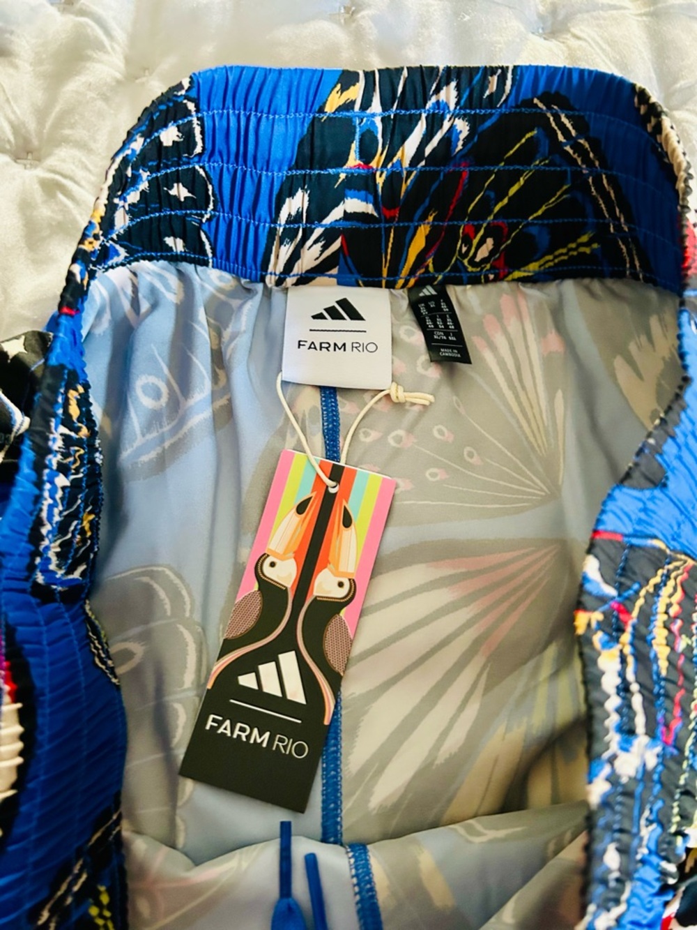 FARM Rio x Adidas Blue Butterfly-Print Athletic Shorts NEW - Picture 2 of 3